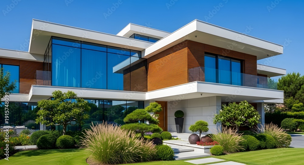 Fototapeta premium Contemporary Luxury Villa with Modern Architecture and Garden