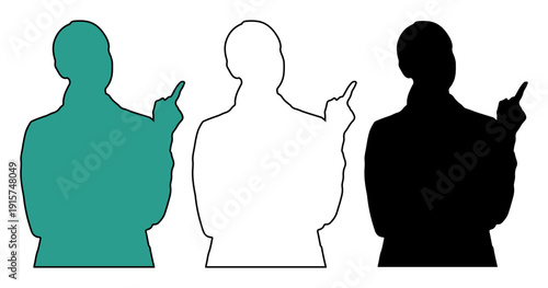 Silhouette of a person pointing with their finger, conveying direction or idea.