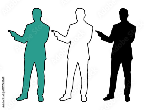 Businessman silhouette pointing to the side, presenting options or direction