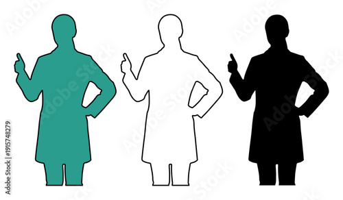 Three silhouettes of a person in a lab coat giving a thumbs up, representing choice and professional approval.