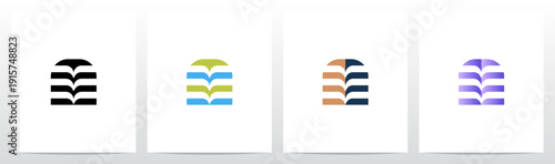 Abstract Open Book Pages Stripes Letter Initial Logo Design A