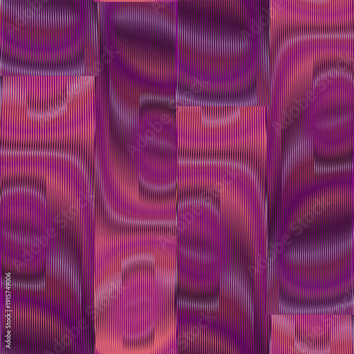 Abstract striped seamless texture with moire grid and optical illusion in pink lilac tones. Perfect for mobile apps, wall art, wallpaper, wall panel, fabric, poster, interior decor. 