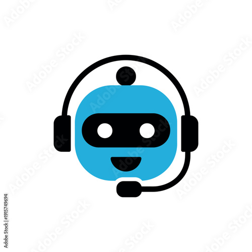 A smiling robot wearing a headset on a white background for customer service or support