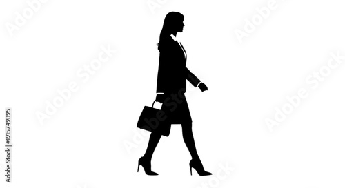 Businesswoman walking with briefcase in hand isolated on transparent background.