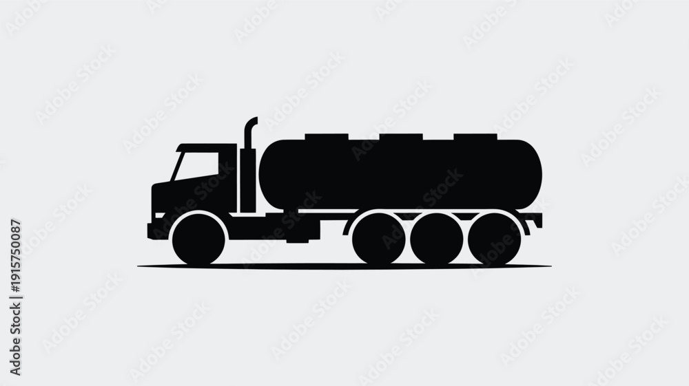 Fototapeta premium Black silhouette of tanker truck on white background
