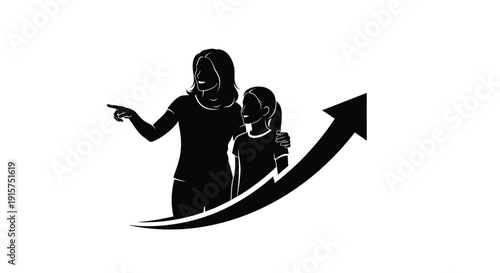 Mother and daughter looking forward toward a clear path of upward success and growth