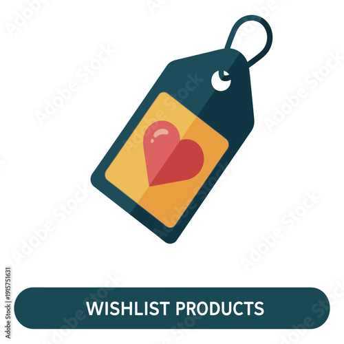 Colorful tag with heart shape representing wishlist products