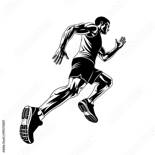 Man Running in Athletic Clothing Fast isolated on transparent background.