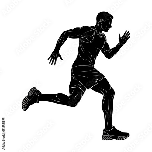 Man Running in Athletic Clothing Fast isolated on transparent background.