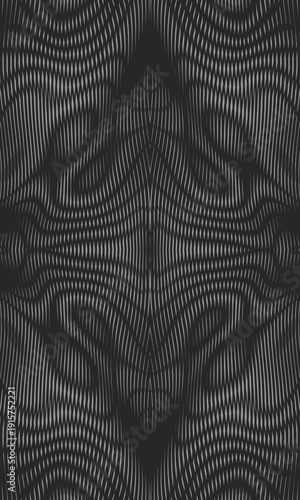 Dark gray moire effect linear grid textured seamless ornament. Metaverse concept background for textile, wall art, interior panel, wallpaper, poster, web banner, mobile apps, interior decor. 