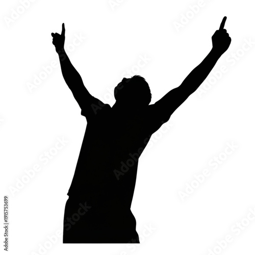 Silhouette of a triumphant man standing isolated on transparent background.