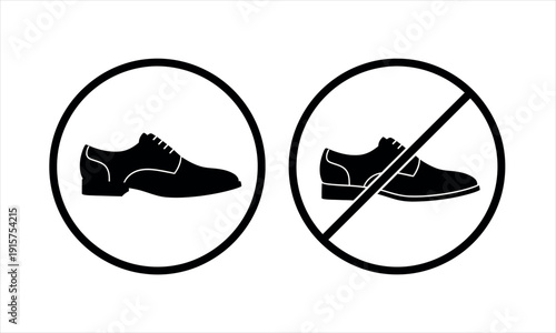 Black silhouette of allowed and not allowed shoe icons on for regulation signs
