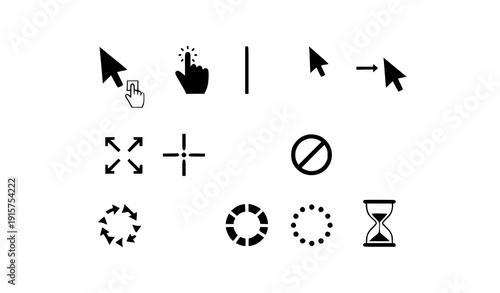 Gray Mouse Cursor and Loading Icons Collection Editable UI Pointer Vector Set