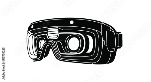 Modern virtual reality VR headset goggles for gaming and technology with futuristic design in black and white isolated on plain background