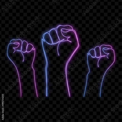 Raised Hands Neon Illustration