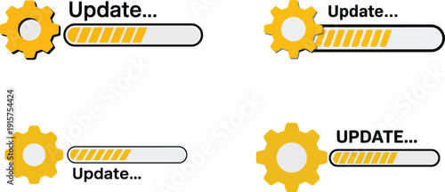 Four Progress Bars with Gears and " Update" Text loading