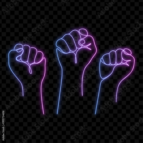 Neon Hands Raised Up High