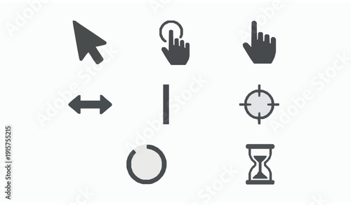 Solid Gray Mouse Click Cursor and Loading Symbols UI Vector Pack