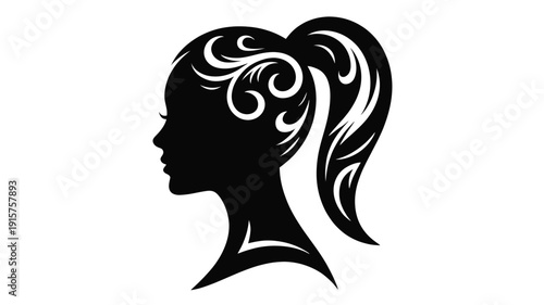 Elegant woman silhouette with stylish high ponytail hairdo