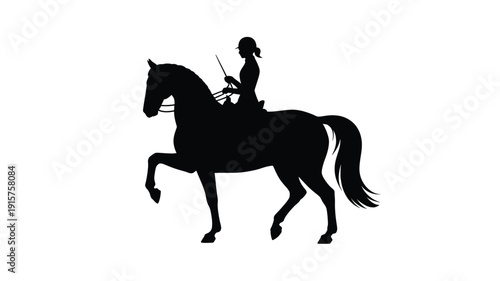 Equestrian woman riding horse with elegance and poise in silhouette