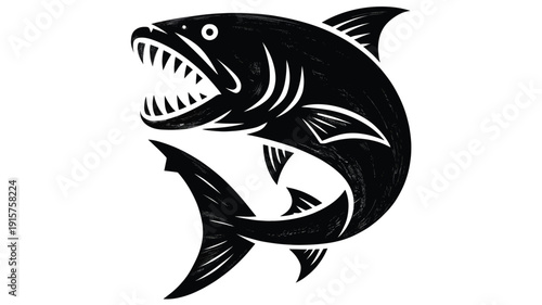 Fierce shark illustration in bold black and white