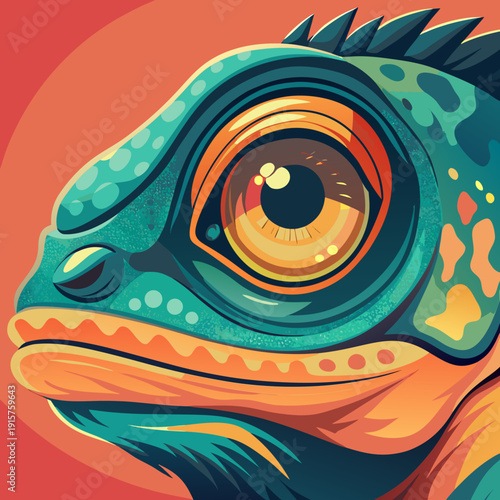 Colorful lizard with large eye shown in close-up on bright background, showcasing interesting patterns and details of its face Generative AI