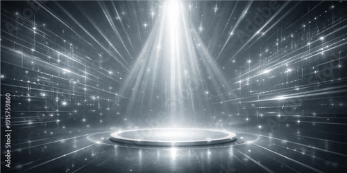 Abstract blue spotlight background with glowing light rays on stage