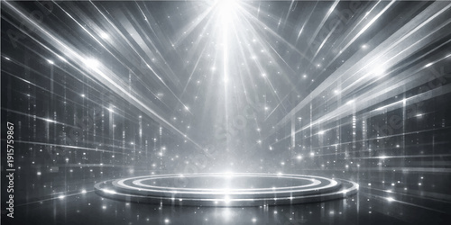 Abstract blue background with glowing lights and spotlight effects