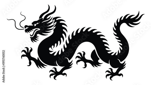 Majestic black dragon silhouette with fiery mane and sharp claws