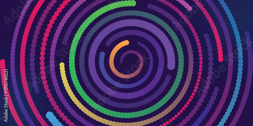 Colorful spiral of dotted lines on a dark purple background