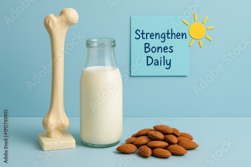 Strengthening bones daily milk and almonds for healthy living indoor setting visual guide