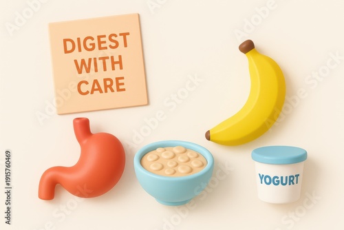 Healthy digestion strategies kitchen food illustration minimalist design close-up view wellness tips