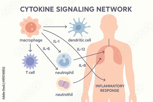 Cytokine signaling network explored inflammatory response mechanism in human body infographic overview