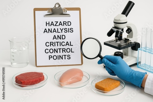 Food safety inspection laboratory hazard analysis science lab close-up view critical control points