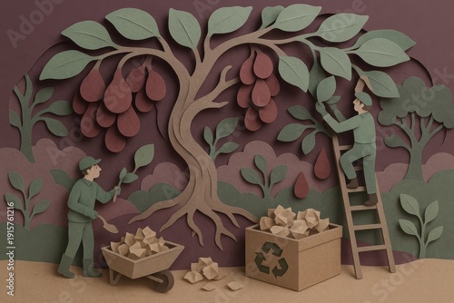 Harvesting pears for recycling nature paper art eco-friendly environment hands-on viewpoint