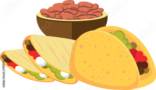 Taco and nachos cartoon icon. Traditional mexican fast food
