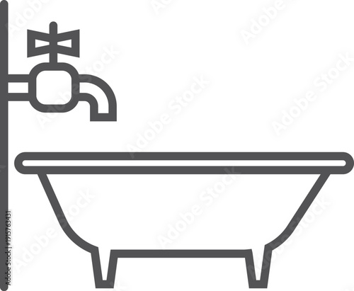 Bathtub line icon. Bathroom water tap symbol