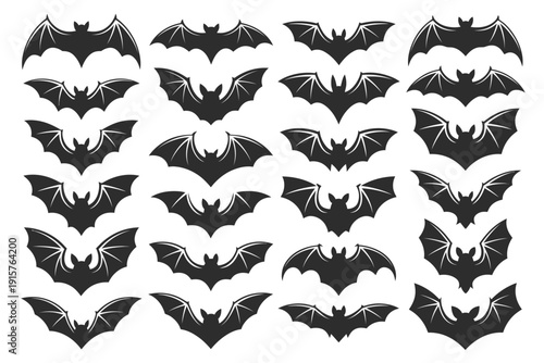 diverse collection of stylized bat wings and flying creature silhouettes, perfect for dark fantasy gothic and mystical design projects, ranked titles concept, hierarchy nocturnal symbols, premium shad