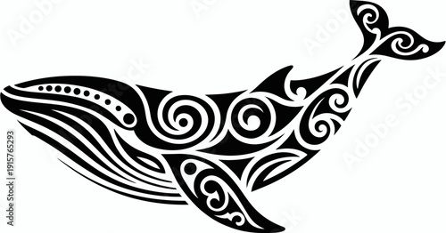 maori whale animal tribal graphic tattoo or print, polynesian tribe black symbol and maori warrior abstract art, ranked titles concept, hierarchy ethnic symbols, premium cultural levels for bold tatto