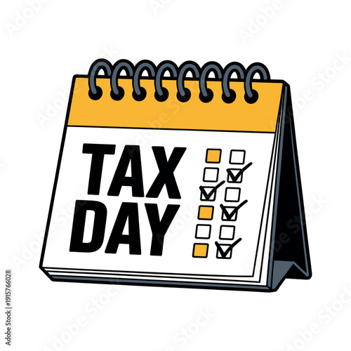 A cartoon calendar with Tax Day written on it and checkboxes marked.