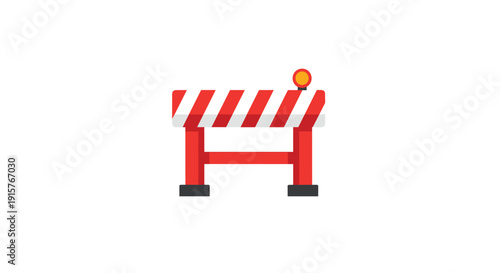 A cartoon-style illustration of a red and white striped road barrier with a single yellow flashing light on a clean white background.