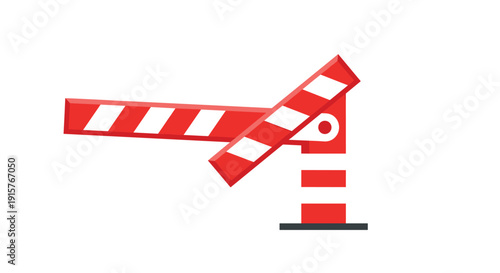 Red and white striped automatic barrier gate for road access control, shown in a partially open position.