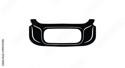 A minimalist black silhouette of a car's rear bumper features an empty license plate cutout area.