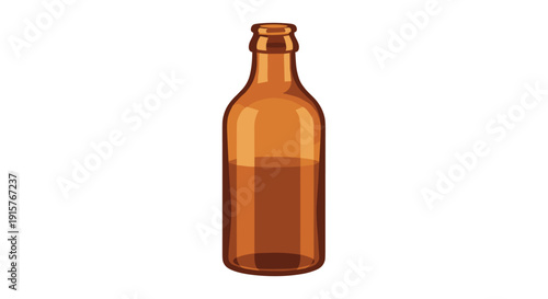 An empty amber-colored glass bottle, devoid of label or cap, stands upright on a plain white background.
