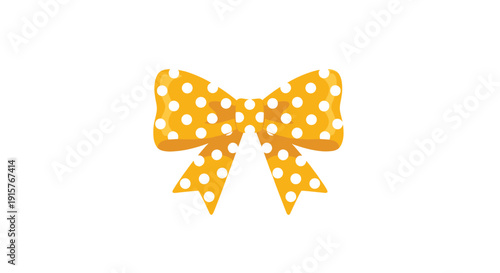 Vibrant yellow decorative bow adorned with playful white polka dots, featuring a soft texture and elegant shape on white.