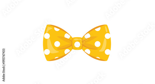 Bright yellow bow tie with white polka dots and shiny texture, a decorative fashion accessory against a clean white background.