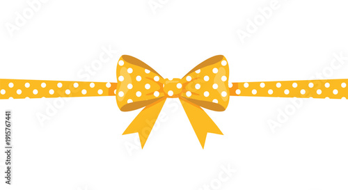 Decorative yellow ribbon with white polka dots and a matching tied bow in the center, extending against a white background.