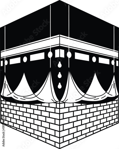 The kaaba at the center of the masjid al-haram in mecca, saudi arabia. Vector