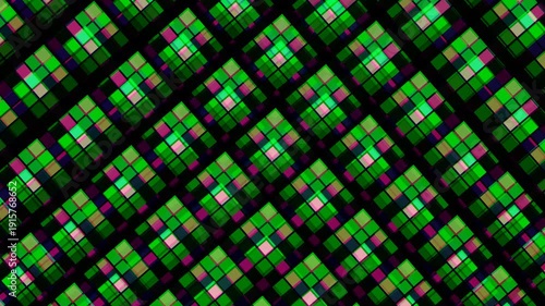 Diagonal green-magenta pixel grid mosaic background
