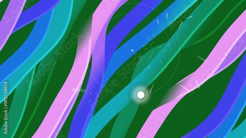 Animated abstract flowing ribbon background in green, blue and purple